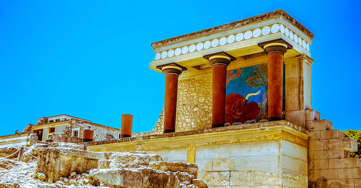 Zrúcaniny historického komplexu paláca Knossos.